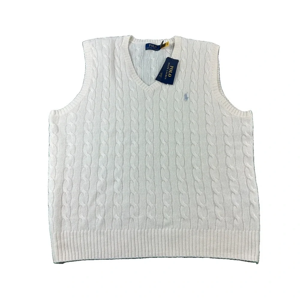 Polo Ralph Lauren Cream Mens Cableknit Wool Cashmere Vest Size XL NWT